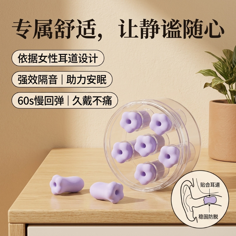 Earplugs for Sleep, Flower-Shaped, Soundproof, Non-Damaging to the Ears, Home Noise Reduction, Noise-Canceling Earplugs, Great for Students Studying