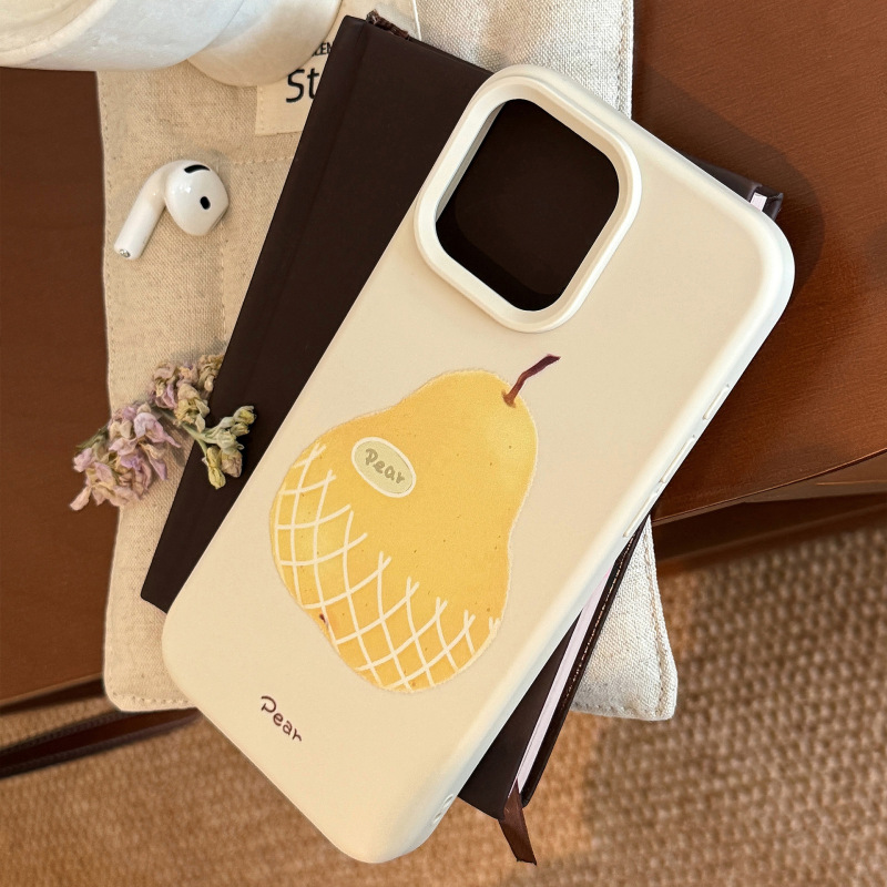 iPhone16、Apple携帯電話ケース、17promax、ニッチな黄色の梨、第13世代、第14世代、ミニマルな第15世代、シリコン製|undefined