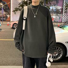 港风德绒打底衫男春秋季ins潮牌情侣内搭长袖T恤纯色半高领针织衫