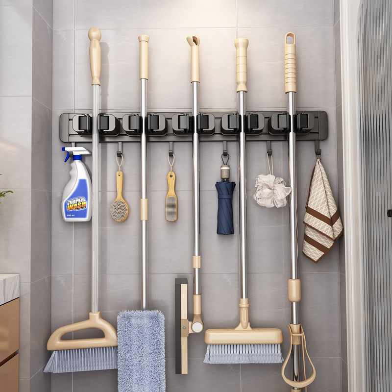 Mop Wall-Mounted Clip, No-Drill Hook, Bathroom Mop Holder, Broom Clip, Mop Storage Rack, Storage Organizer