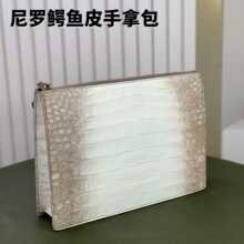 喜马拉雅白色鳄鱼皮男士信封包跨境供货新款轻奢大容量真皮手拿包
