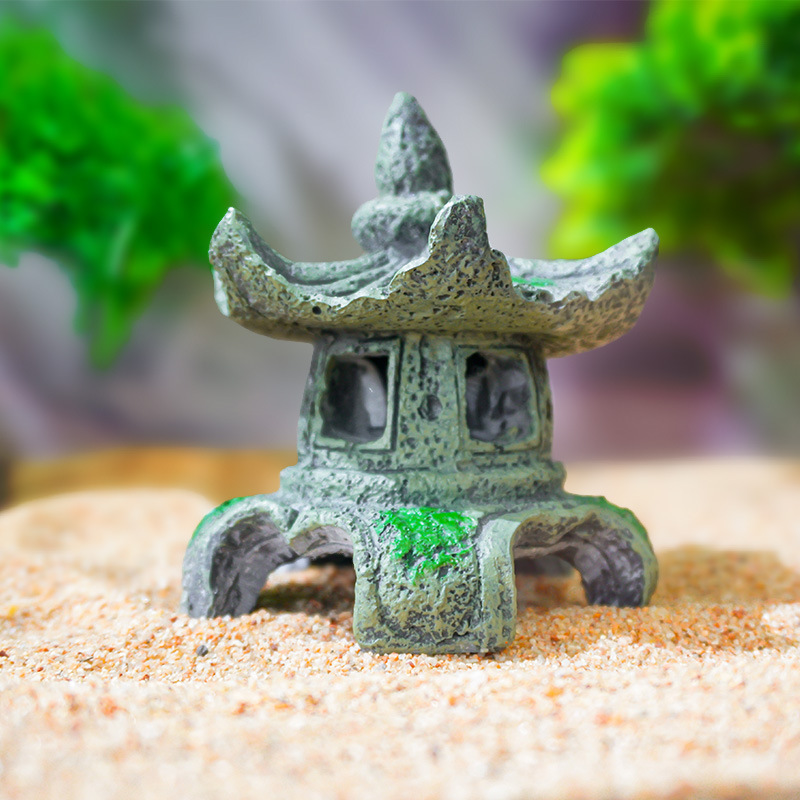 Nuevo Adorno de Paisajismo para Pecera de Resina con Forma de Faro de Piedra Arenisca Estilo Jardín Chino, Pabellón Hexagonal, Producto de Venta Caliente Transfronterizo