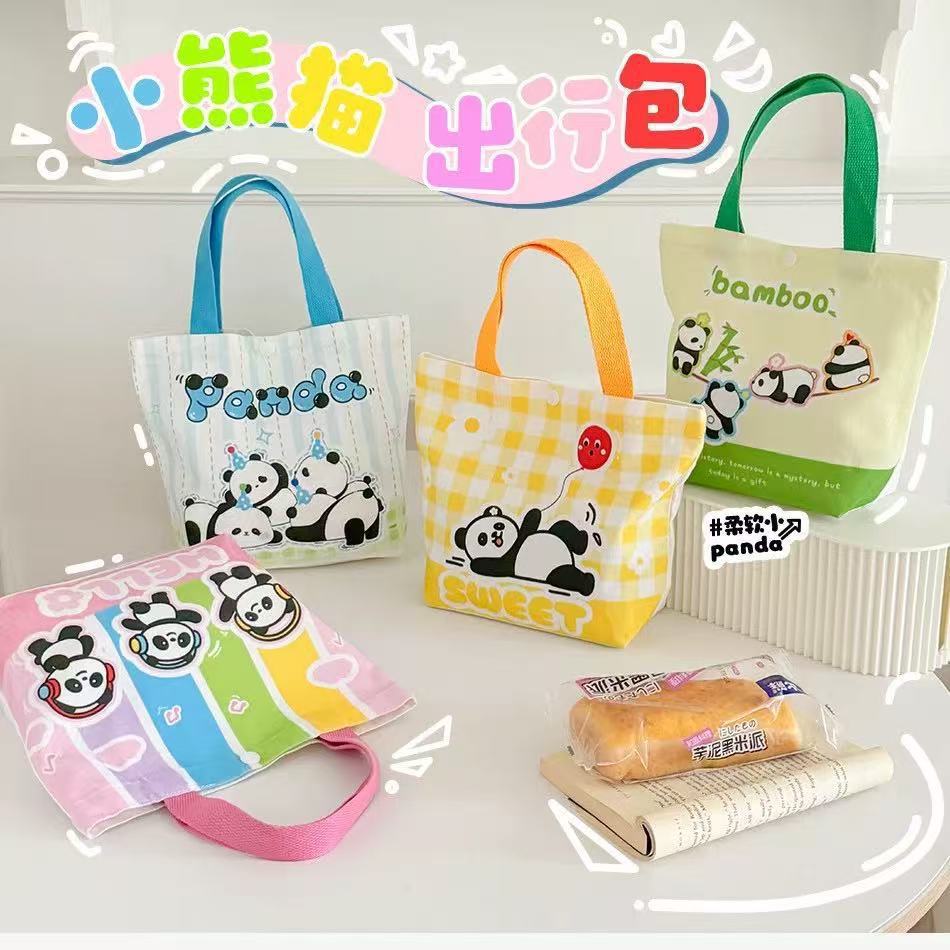 New Cute Panda Canvas Bag Souvenir for Kidsren and Students Portable Large-Capacity Handbag Birthday Gift Empty Bag