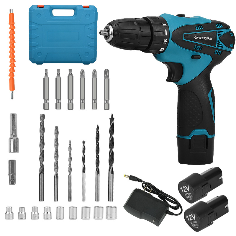 Taladro eléctrico de litio transfronterizo 12V taladro de mano recargable de doble velocidad destornillador eléctrico multifuncional destornillador eléctrico juego de taladro eléctrico