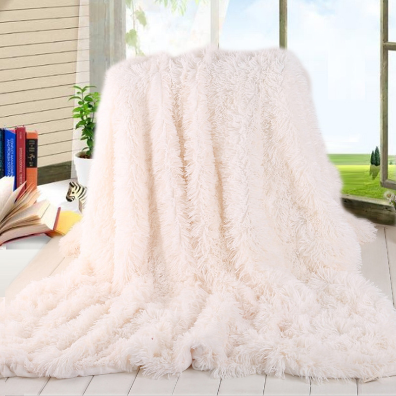 2F長毛絨雙層保暖毛毯蓋毯冬用白色加厚沙發絨毯子兒童攝影拍照背