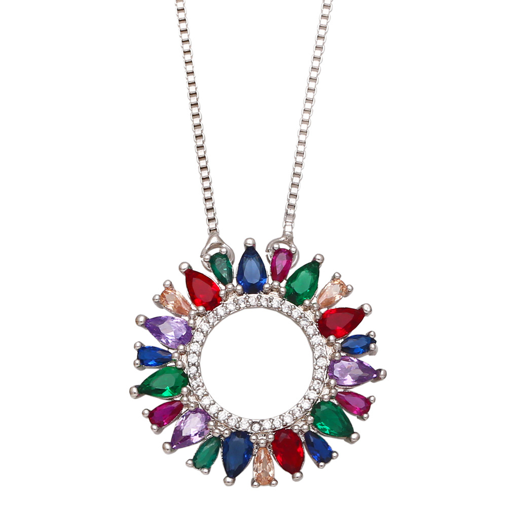 Fashion Round Copper Pendant Necklace Inlay Zircon Copper Necklaces