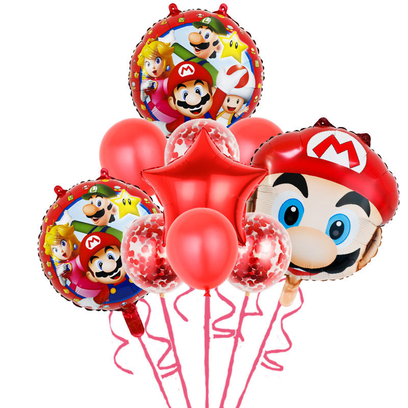 Transfronterizo Mario modelado de globos de aluminio Mario tema juego de cumpleaños diseño de juguete decoración del partido papel de aluminio