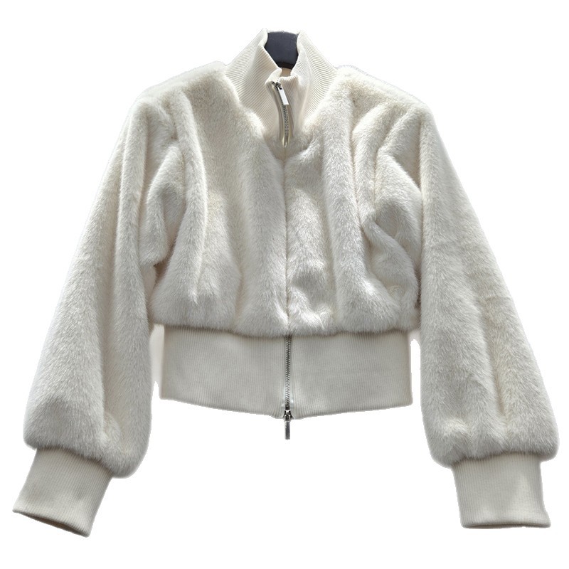 Francia otoño / invierno 2025 nueva imitación de pelo de visón abrigo de piel ecológico para mujeres nichos de cuello alto cremallera corta chaqueta de moda image 5