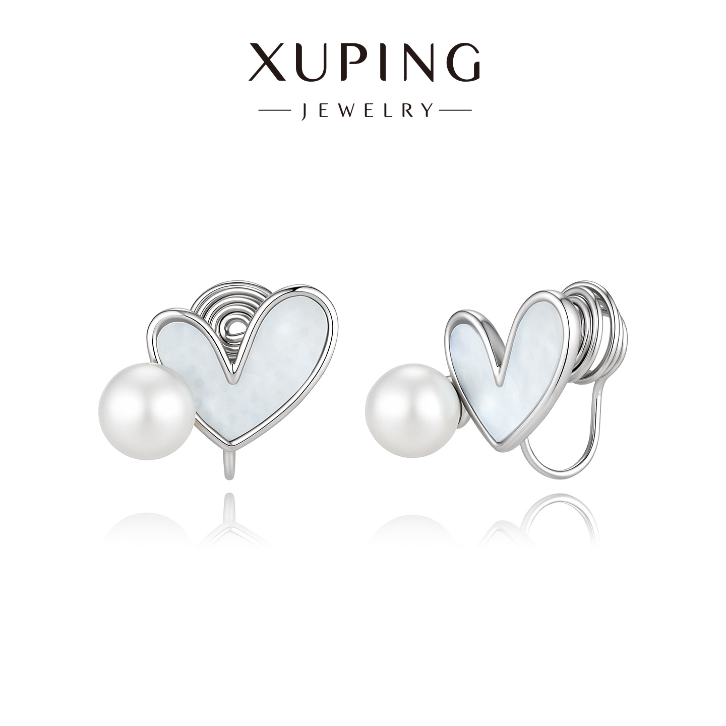 Pendientes de clip Xuping de aleación de cobre con baño de plata, diseño elegante y exclusivo, aretes graciosos y dinámicos para mujeres sin perforaciones en las orejas.