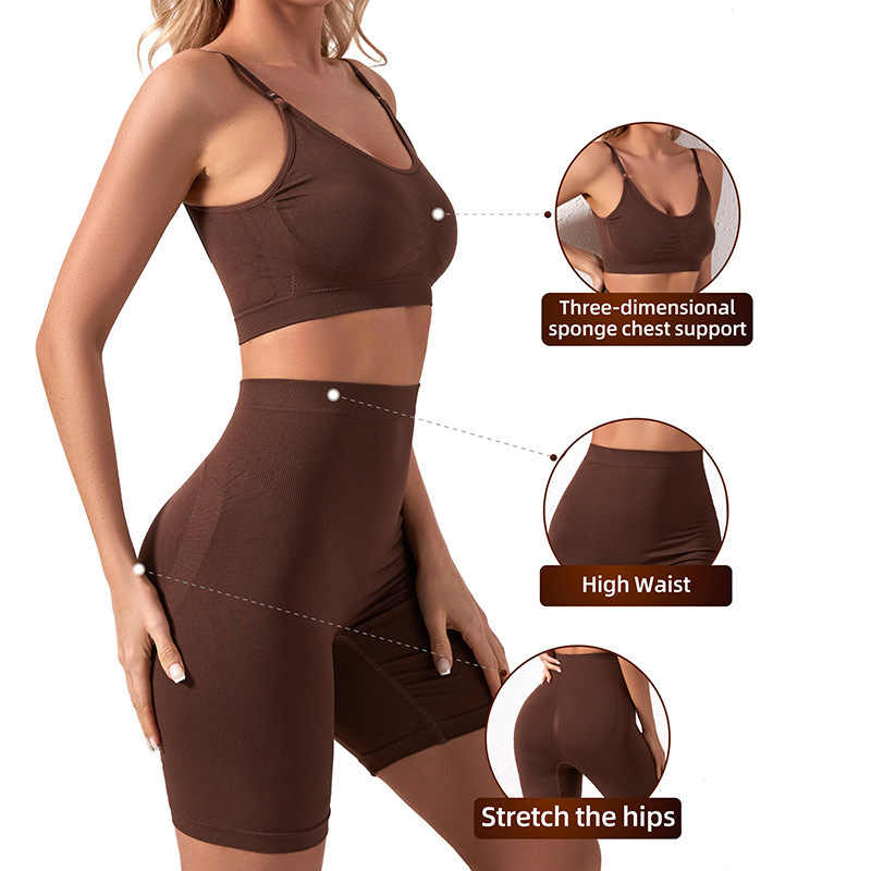 Cross-border plus size Sports Underwear Without Steel Ring French Fitness Yoga Gather Strap Bra High Waist suit