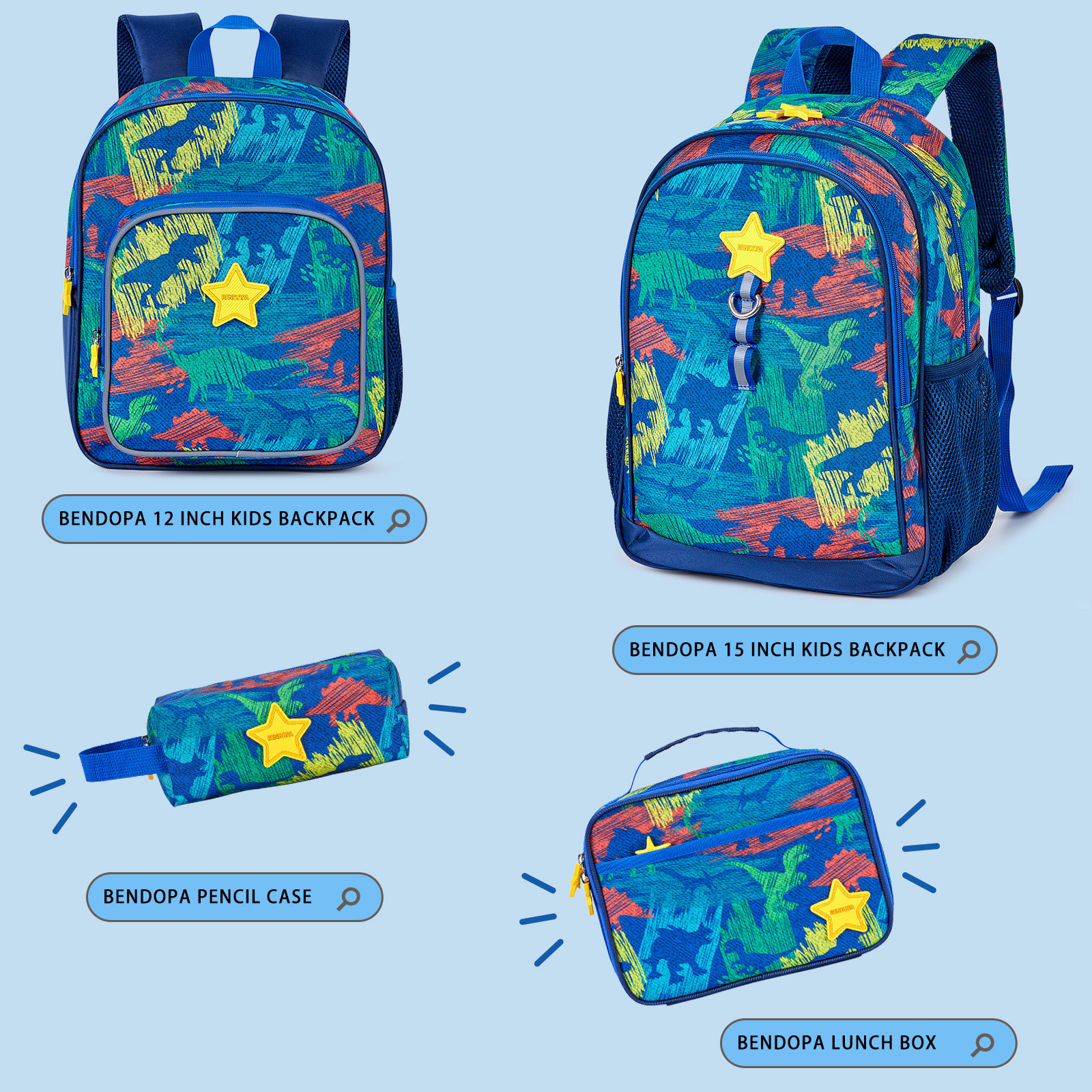 跨境恐龙迷彩儿童背包小学生双肩书包男三四件套School Backpack-阿里巴巴