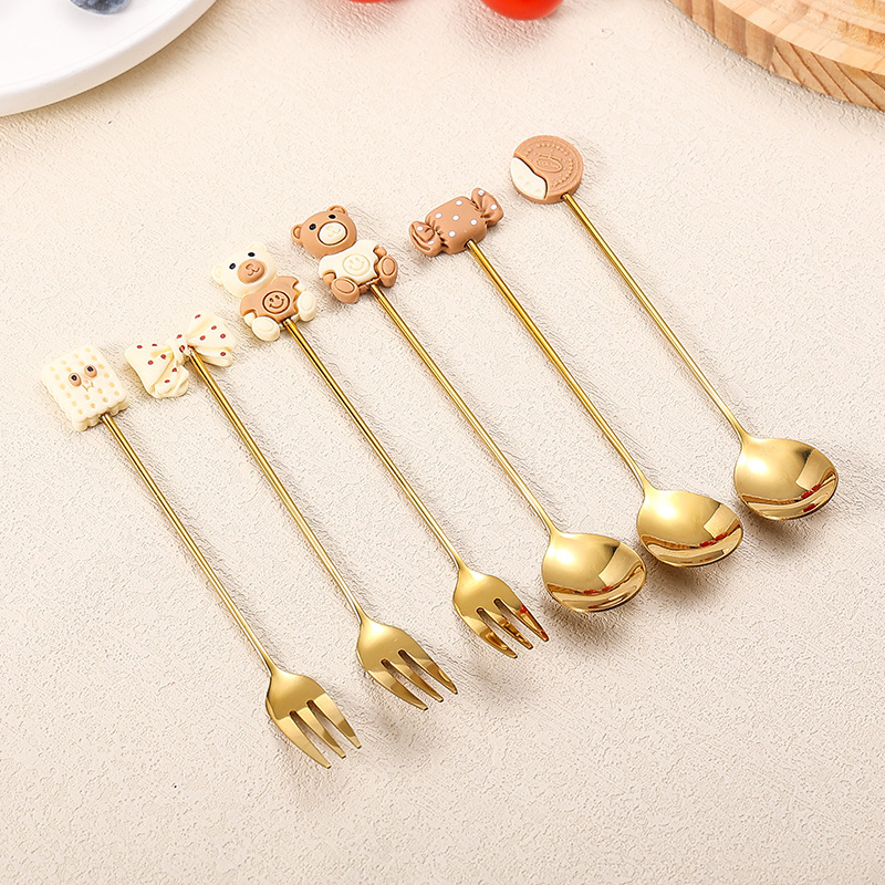 Stainless Steel Spoon, Fork, Tableware Two-Piece Set, Cute Mixing Spoon, Dessert Spoon, Fruit Fork, Coffee Spoon Stainless Steel Spoon, Fork, Tableware Two-Piece Set, Cute Mixing Spoon, Dessert Spoon, Fruit Fork, Coffee Spoon