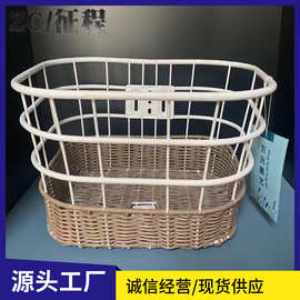 自行车篮子带藤编前车筐电动折叠自行车网底车篓子单车菜篮田园风
