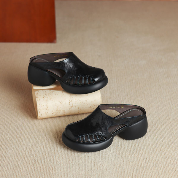 Sandal cao gót nữ mũi trùm đế dày gót 6 cm — đen