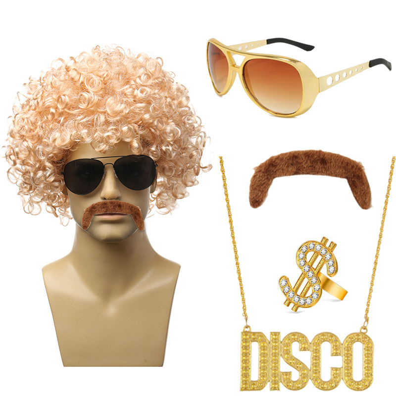 베이지 팬 + 골드 안경 반지 다크 브라운 수염 DISCO