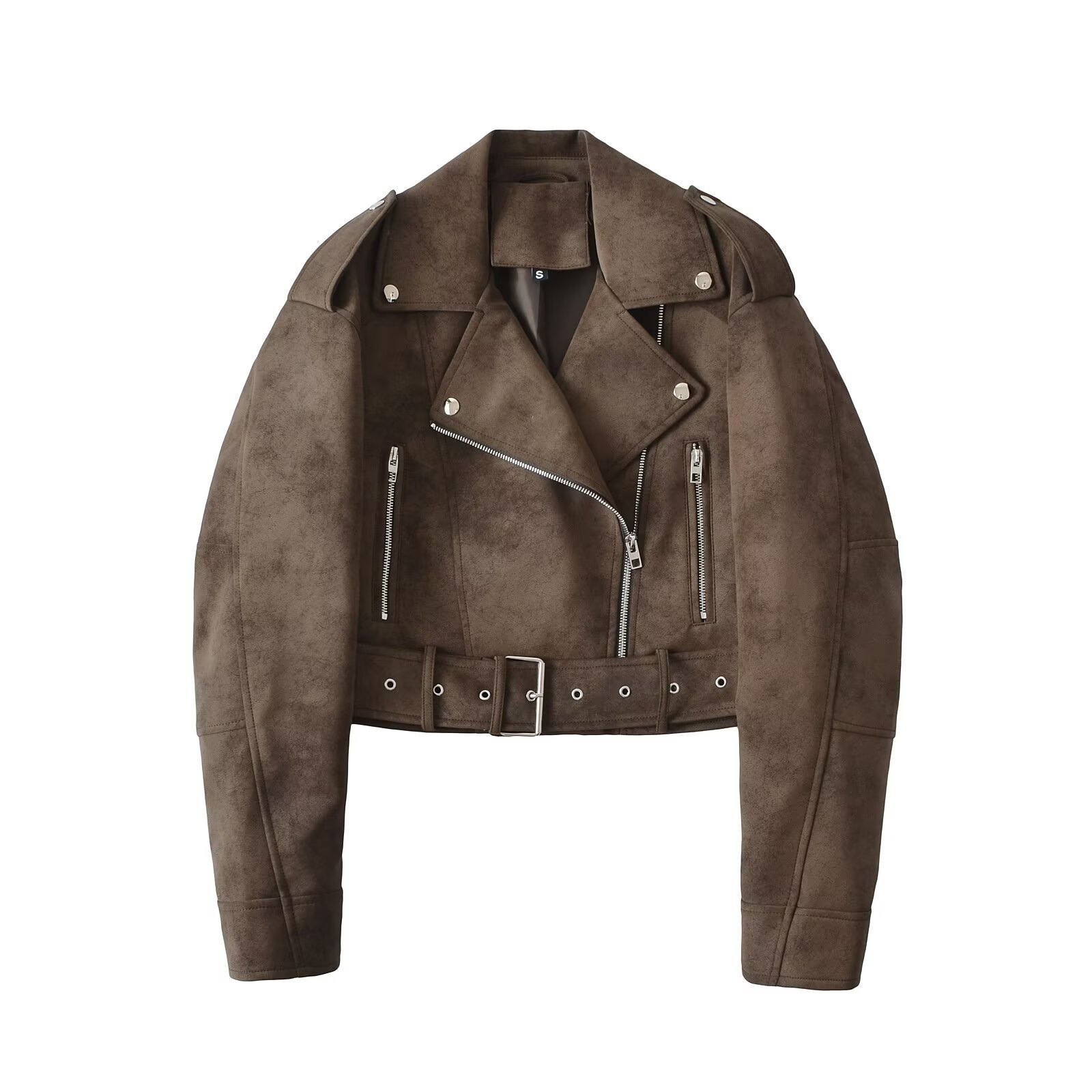 2025 Autumn New European and American Cross-Border Women's Street Fashion Suede Faux Leather Motorcycle Jacket Short Coat for Women