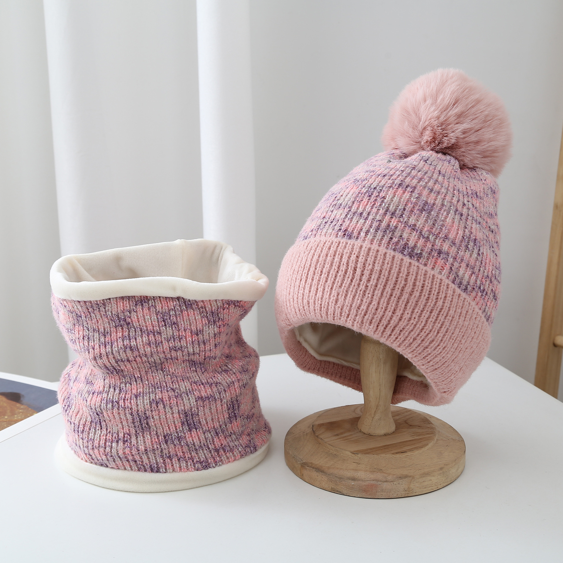 Estilo coreano sombrero bufanda conjunto de dos piezas de lana de las mujeres forrado de punto sombrero de lana sombrero de protección del oído cálido otoño e invierno Jersey sombrero de invierno de moda image 9