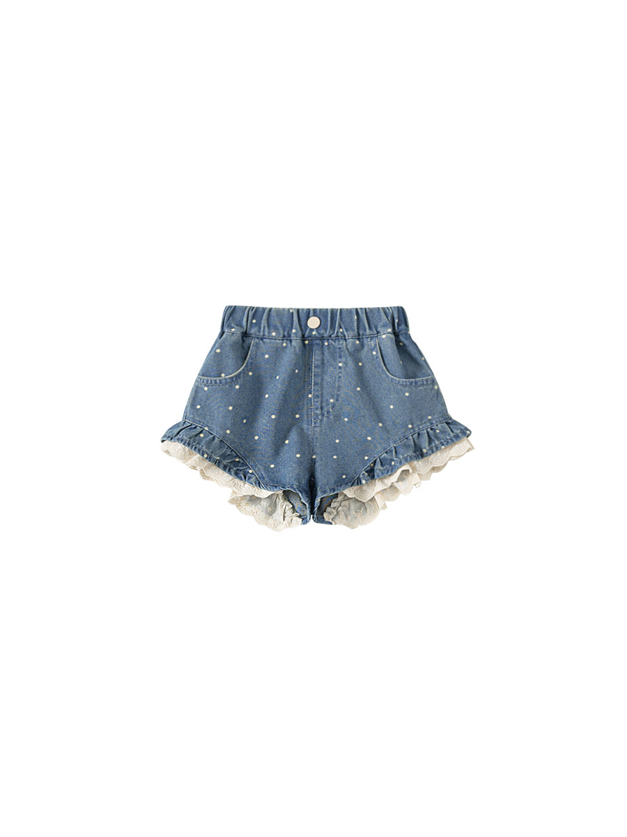 Youbao ropa para niños nuevos productos de verano moda pantalones sueltos para niños pantalones cortos de encaje de lunares para niñas jeans para niñas
