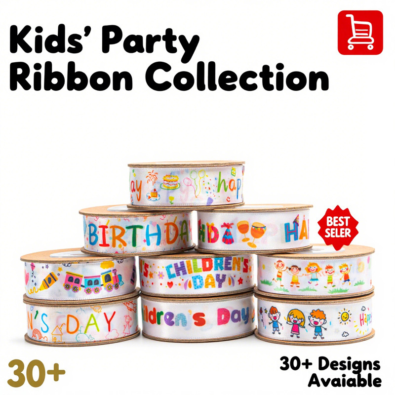 Cross-Border Children's Birthday Cartoon Ribbon Cake Ribbon Gift Box Gift Packaging Polyester Ribbon Direct Supply from the Manufacturer