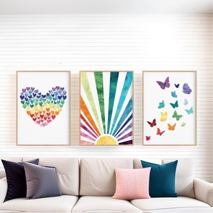 Watercolor Rainbow Cartoon Heart Sun Butterfly Kidsren's Baby Room Bedroom Decoration Frameless Hanging Painting Core Poster