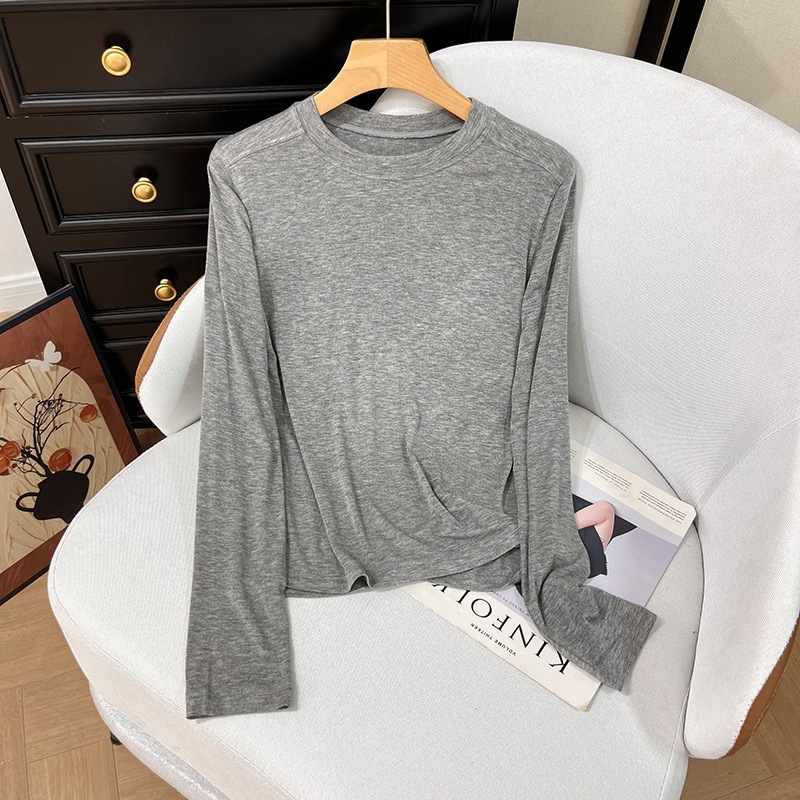 舒服到尖叫 山羊绒混纺秋季高弹力圆领亲肤女式长袖打底衫|undefined
