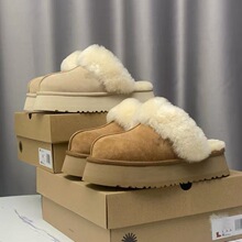 暖冬厚底增高加绒保暖真皮澳洲羊毛拖鞋女包头半拖鞋雪地靴外穿