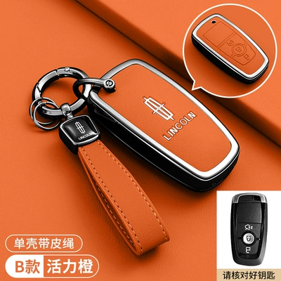 Car key bag – car key cover for men - lincoln-b-model-three-button-key-vibrant-orange-special-hand-strap