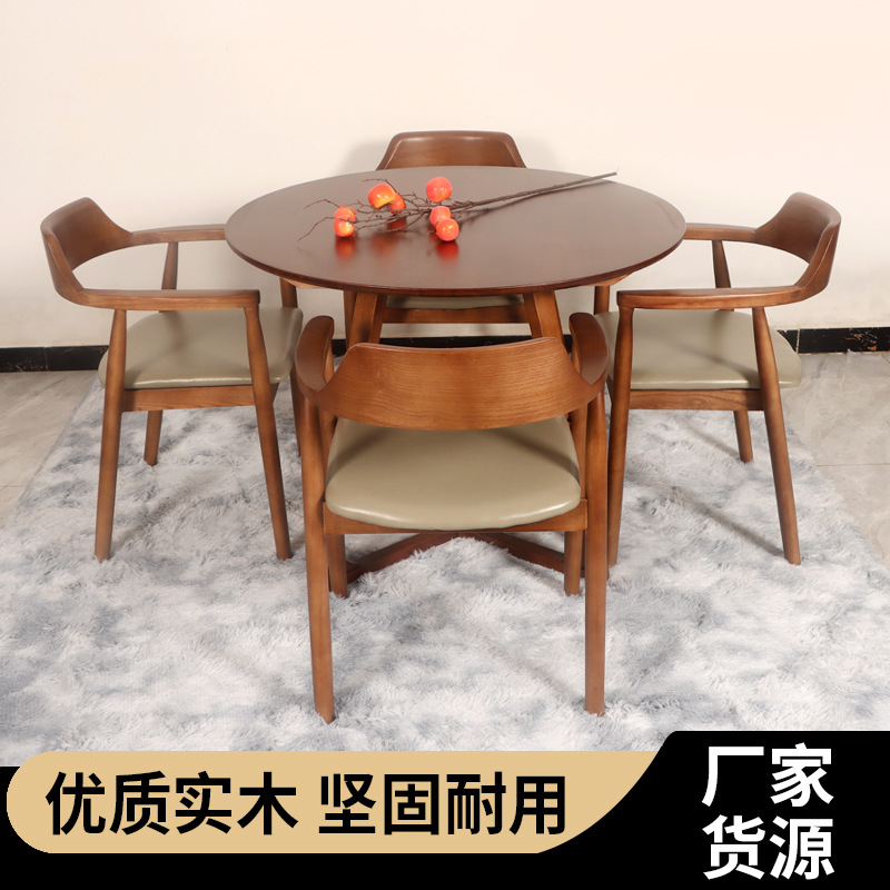 Wholesale Nordic Solid Wood Round Tables, Dining Tables for Home Use, Round Dining Tables and Chairs, Fast Food Restaurant Tables, Natural Wood Tables