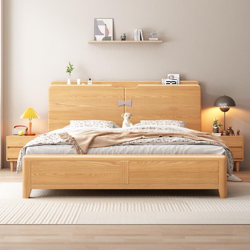 Modern Minimalist Beech Wood Bed Solid Wood Wedding Bed for Small Apartments Master Bedroom 1.5m 1.8m Double Bed Factory Wholesale