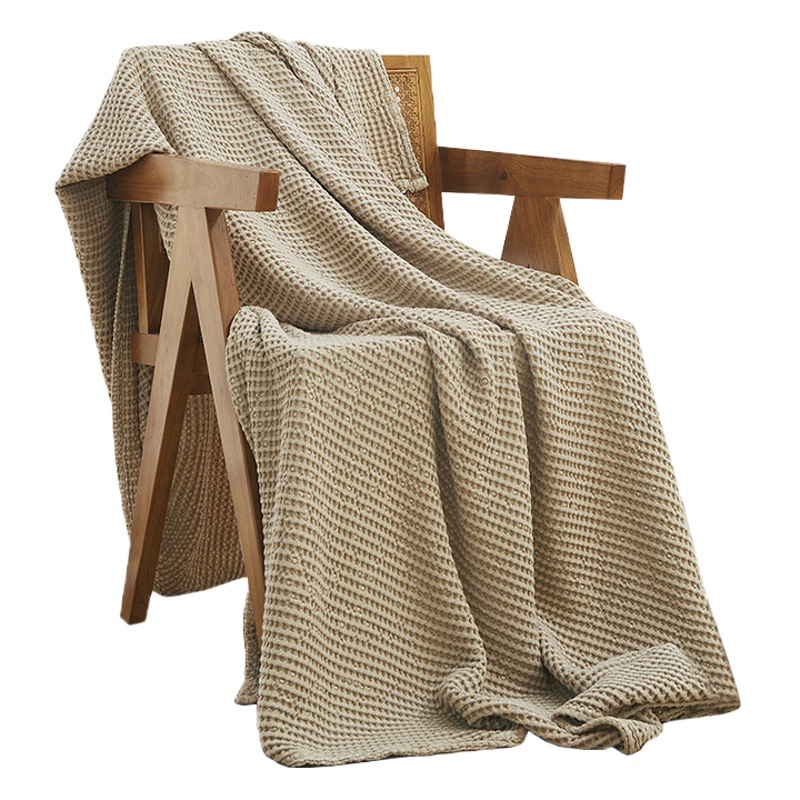 Manta de aire acondicionado de algodón y bambú, manta de hilo de color sólido personalizada, toalla de sofá estilo americano, manta de fibra de bambú con textura de gofre.