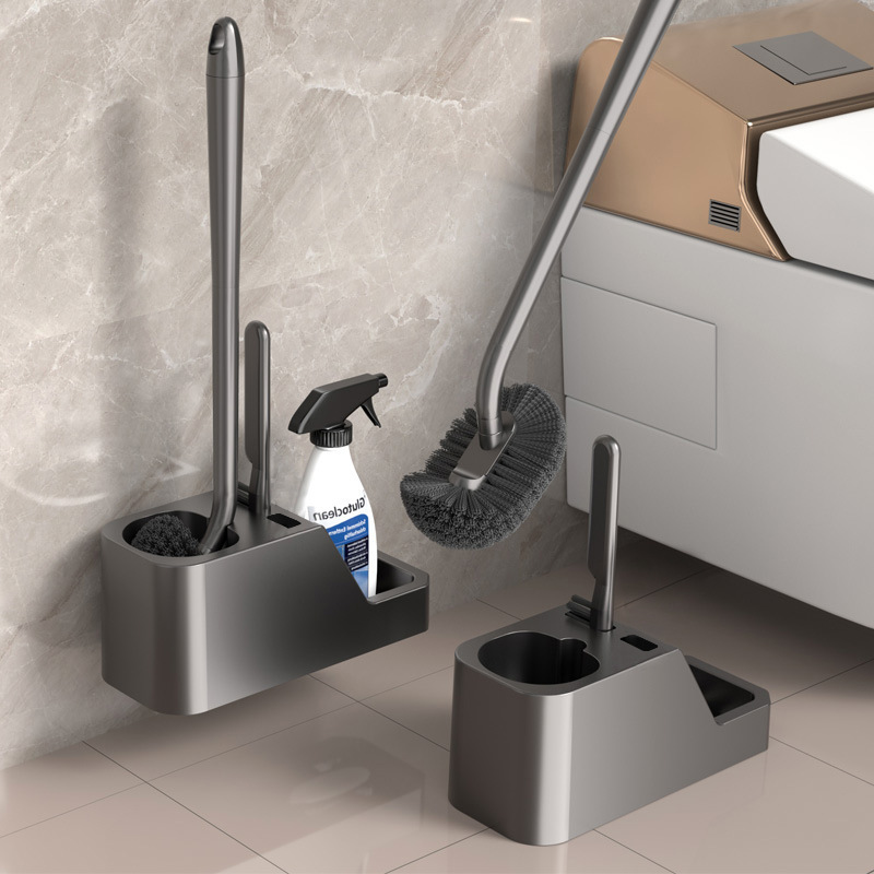 Gun Gray Toilet Brush, No-Drill Toilet Brush Set, Household Long-Handle Cleaning Kit, Bathroom Toilet Cleaning Tool Gun Gray Toilet Brush, No-Drill Toilet Brush Set, Household Long-Handle Cleaning Kit, Bathroom Toilet Cleaning Tool