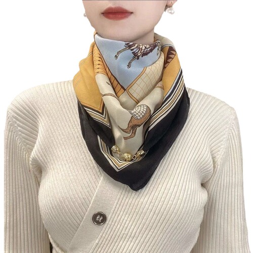 2024 New Warm Square Scarf Magnetic Buckle Triangular Silk Scarf Cotton Scarf Women’s Spring Autumn and Winter Style Scarf with Versatile Style