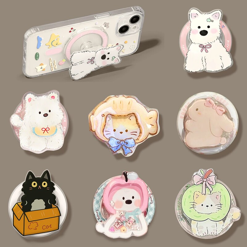 Wholesale Popular Cartoon Magnetic Phone Case Stand, Cute Acrylic Retractable Airbag 3D Back Sticker New