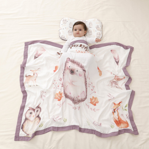 Infants and young children gauze children's quilt bath towel baby bamboo cotton gauze blanket summer cool quilt children's spring and summer 4-layer wrap