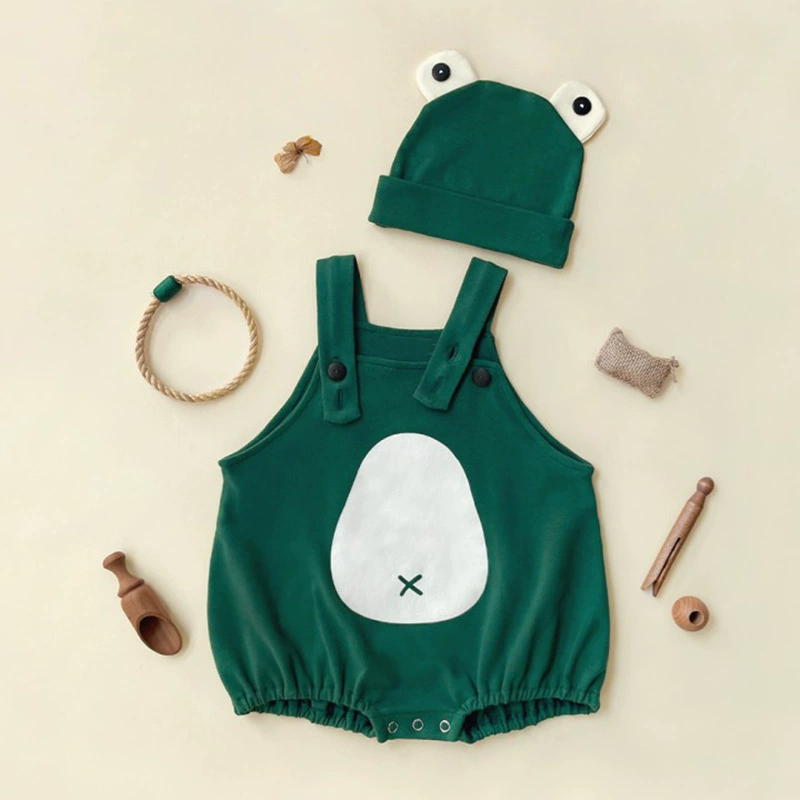 Новый комбинезон-ромпер в корейском стиле весна-лето 2025: дизайн «Маленькая лягушка», на бретельках, для малышей