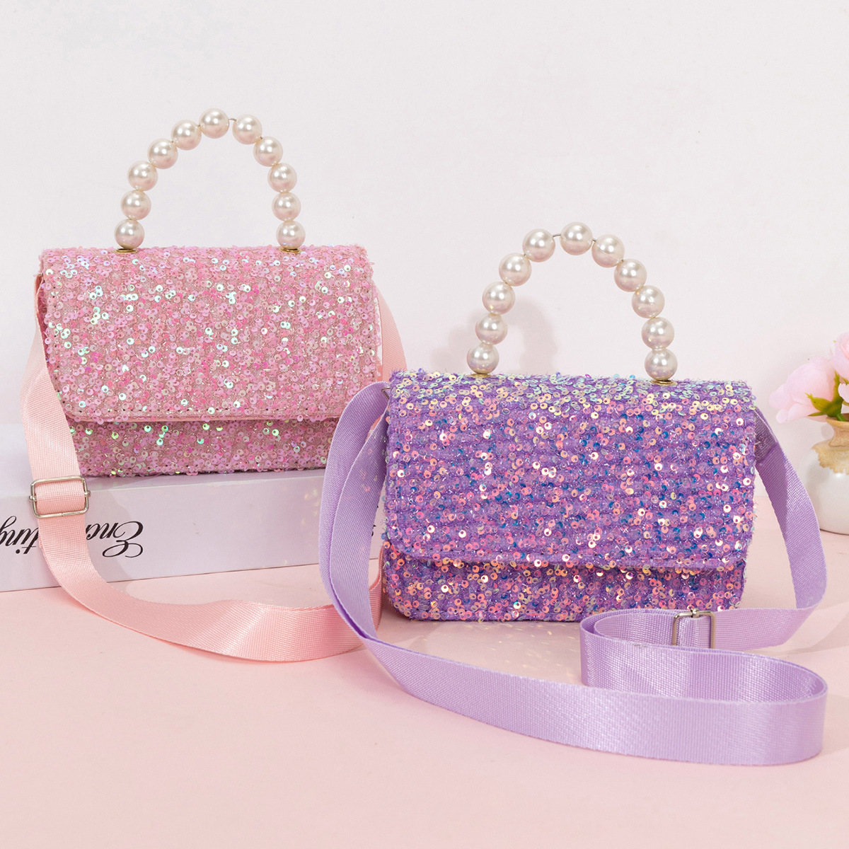 Cross-Border Children's Bags, Sequined Solid Color Cute Girls' Crossbody Bags, Pearl Handbags, Factory Direct Sales
