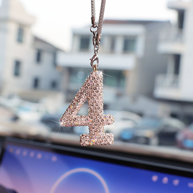 Xiaodeng Xiaodeng Numeri Arabi Intarsiati Diamante Ceramica Argilla Strass Specchietto Retrovisore Ciondolo Accessorio Decorazione Interni Auto_voghion.com