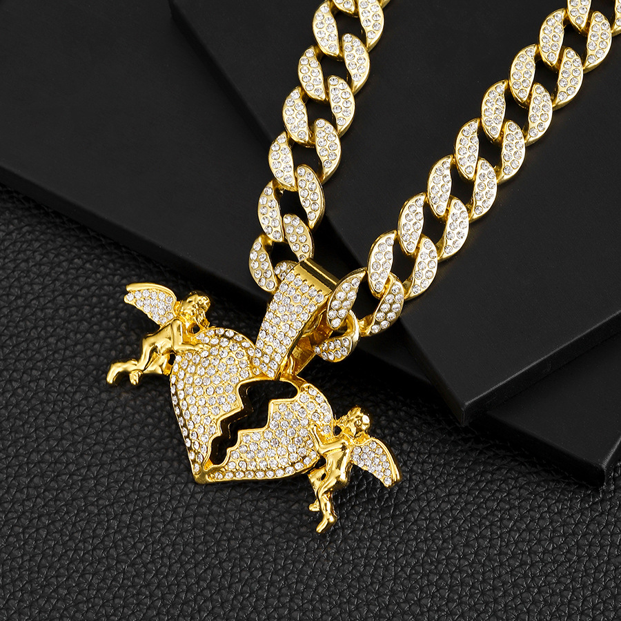 Unisex Gender Hip-Hop Angel Heart Shape Alloy Inlay Rhinestones Unisex Pendant Necklace Necklace Pendant Men Pendant Necklaces
