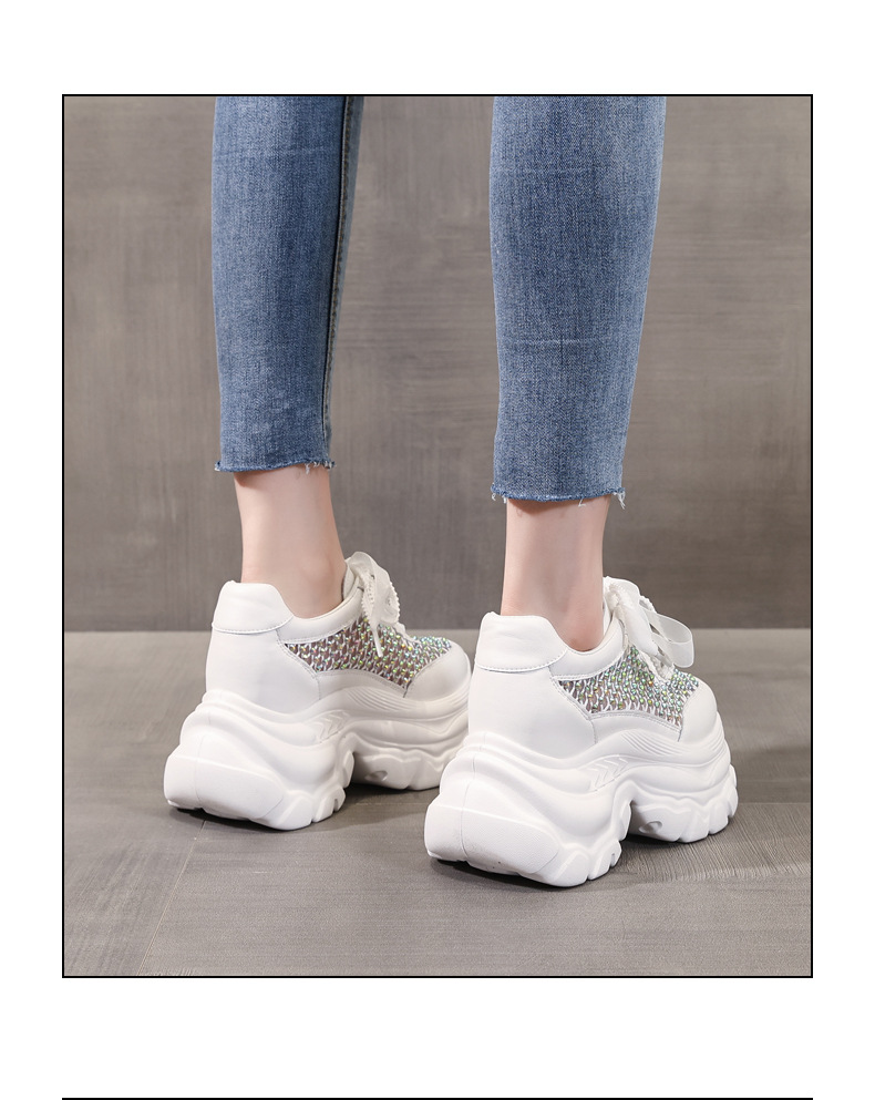 Giày sneaker chunky nữ đế dày lưới thoáng khí tăng chiều cao đính đá — Màu đen chi tiết 15