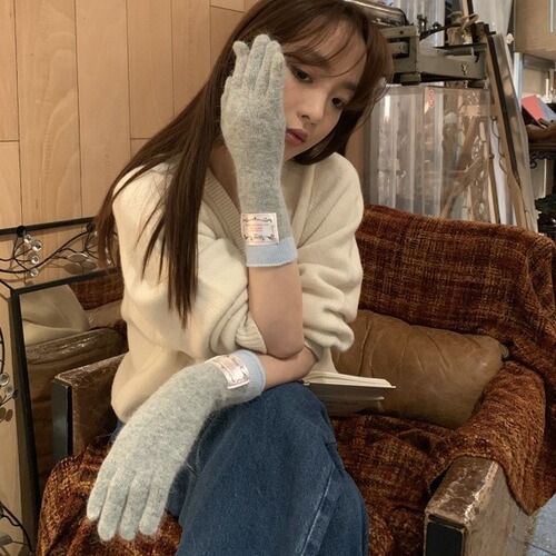 Korean style long gloves, winter knitted gloves with scarf, warm, soft and cold-proof, fingerless touch screen cycling gloves