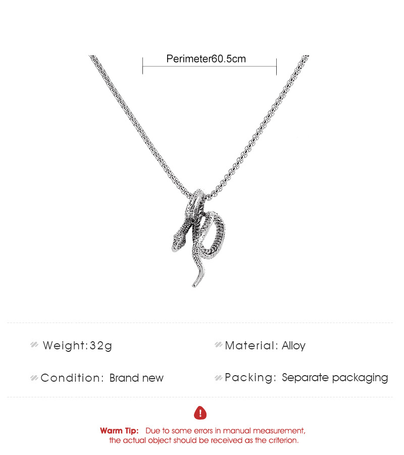 Pretirano vijugasto oblikovana personalizirana ogrlica, obesek, trendovski punk vintage srebrna živalska kača verižica_voghion.com