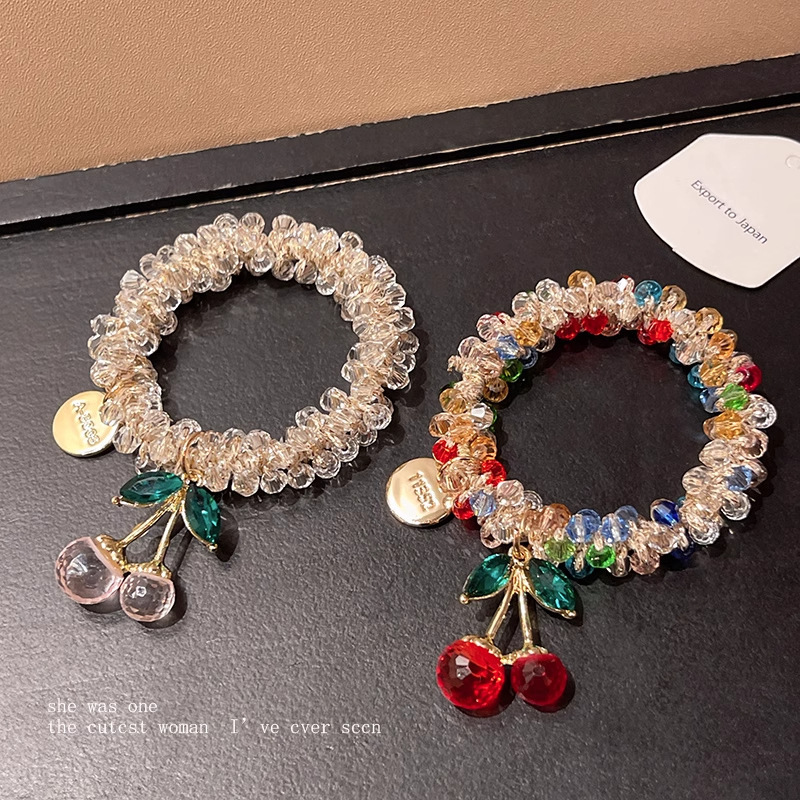 韓国ラインストーンカラフルなクリスタルブレスレット兼用ヘアバンドヘッドバンド親友ヘアロープチェリーゴムバンドポニーテール頭飾り女性用|undefined