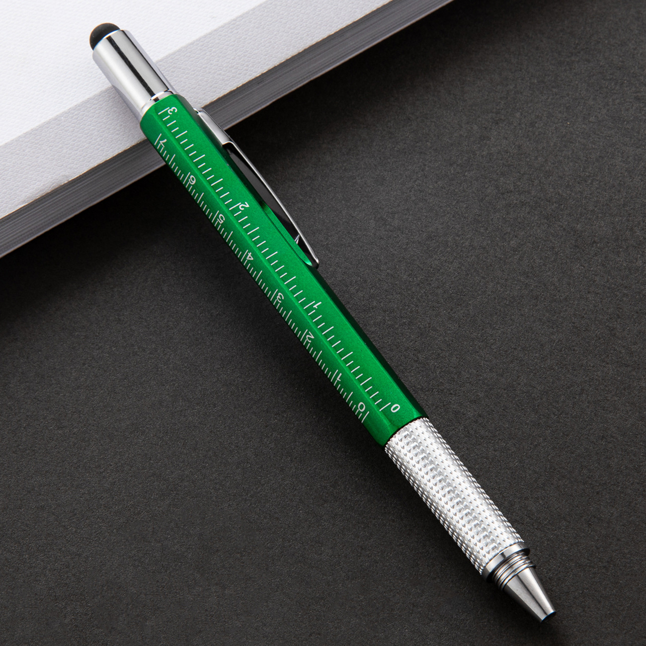 Lápiz de herramientas de plástico 6 en 1 escala de nivel lápiz de pantalla táctil una palabra cruzada doble cabeza destornillador lápiz de bola