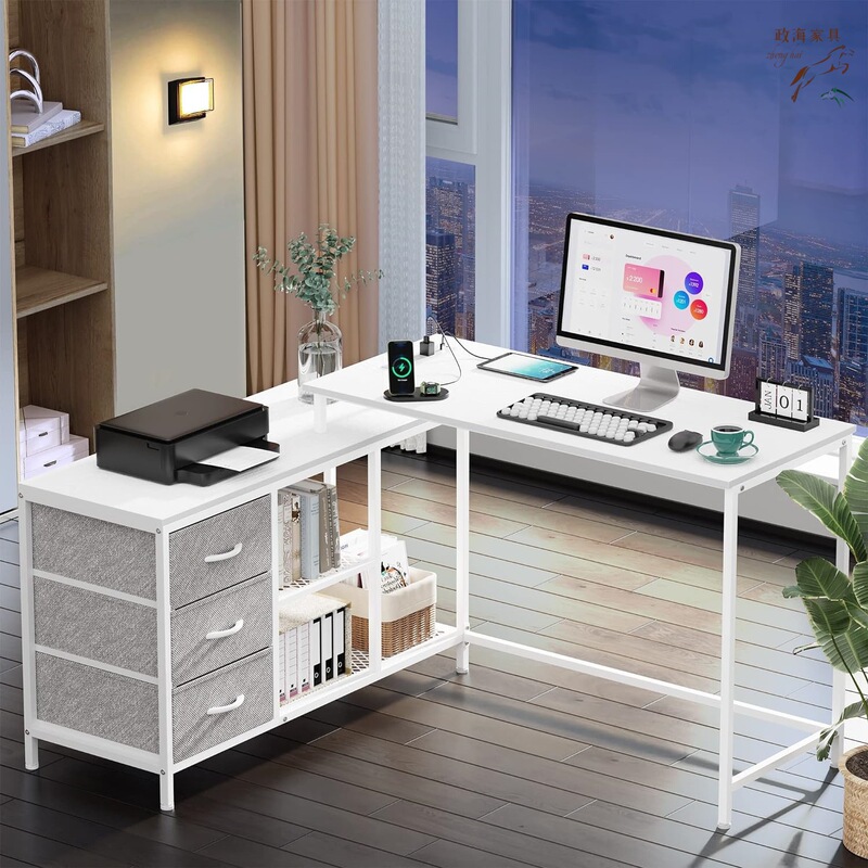 Cross-Border Modern Minimalist Office Desk with USB and Power Outlets, Non-Woven Fabric Drawers, Steel Frame, Trendy L-Shaped Computer Desk Cross-Border Modern Minimalist Office Desk with USB and Power Outlets, Non-Woven Fabric Drawers, Steel Frame, Trendy L-Shaped Computer Desk