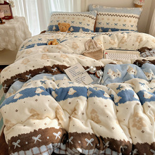 新款A类冬季加厚牛奶绒床上四件套珊瑚绒被套加绒床单三件套床品