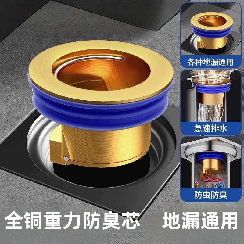 全铜地漏芯防臭防堵大水量排水地漏芯通用型防虫防返水厕所卫生间