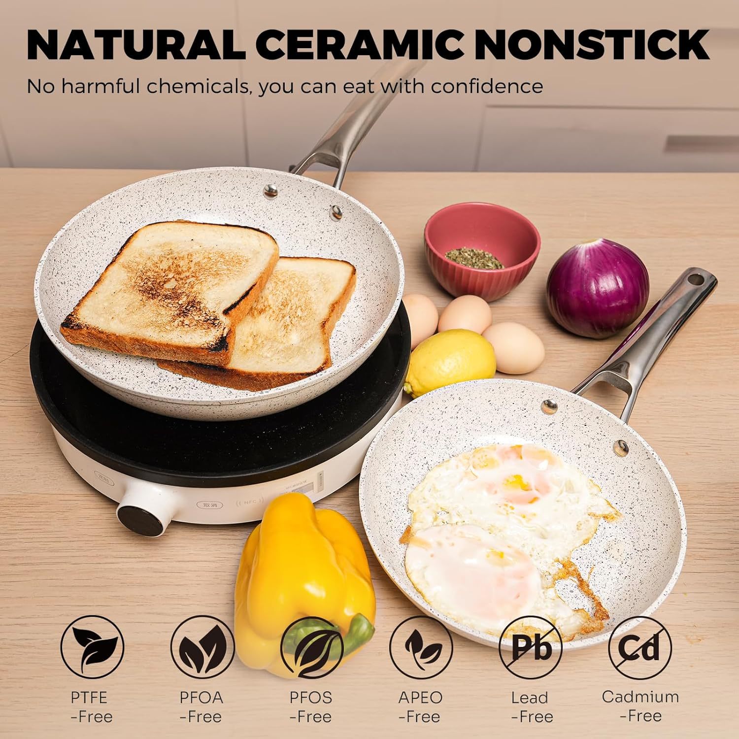 优质陶瓷不粘环保煎锅套玻璃盖18-32cm现代设计电磁炉兼容健康