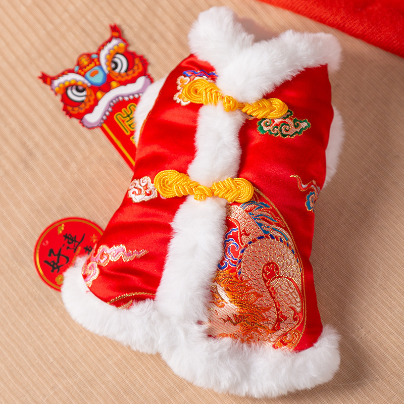 Ropa de Año Nuevo para gatos en invierno engrosado vestido de China mascota gatito gato muñecas de otoño y invierno gato azul camisa de Año Nuevo