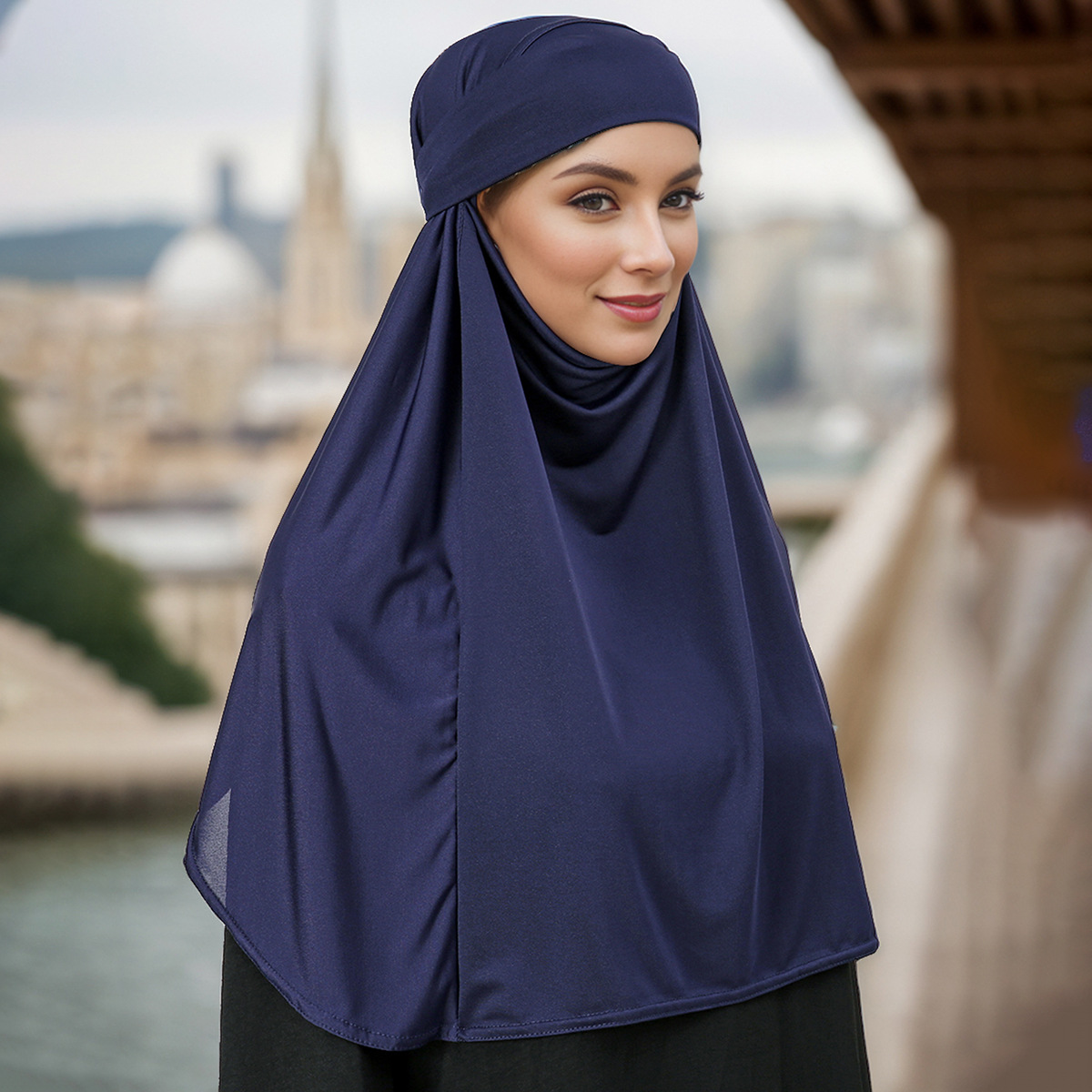 跨境外贸新款阿拉伯女士马来绑带头巾纯色简约百搭气质披肩头巾