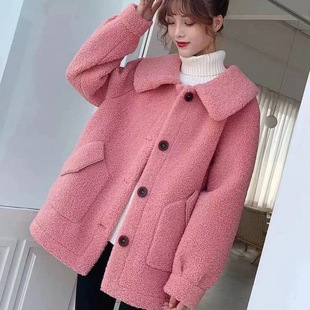 Thickened Imitation Lamb Wool One-piece Square Outer Collar Fashion Coat Women's Autumn and Winter plus size Single-breasted Loose Women's Coat